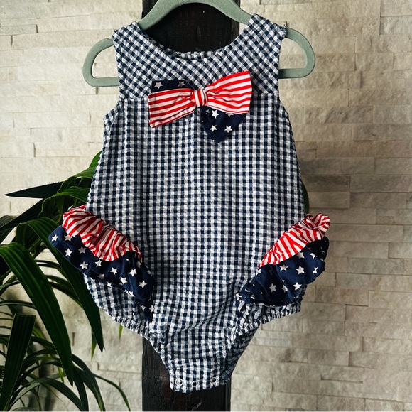 Bonnie Jean Other - BONNIE JEAN Patriotic Navy Red “Frances Bubble” Seersucker Bubble Outfit